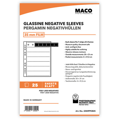 Rollei MACO Glassine Negative Sleeves for 35mm Film (7-Strips, 25-Pack)