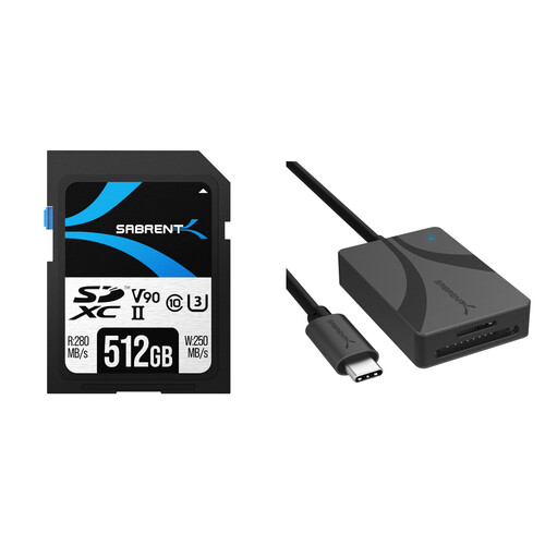 Sabrent 512GB Rocket UHS-II SDXC Memory Card with SDXC & microSDXC Card Reader