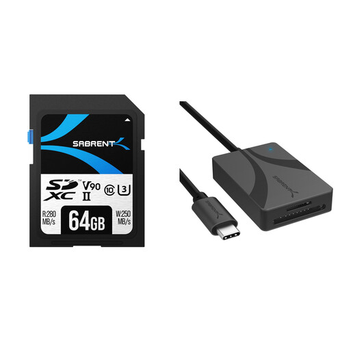 Sabrent 64GB Rocket UHS-II SDXC Memory Card with SDXC & microSDXC Card Reader