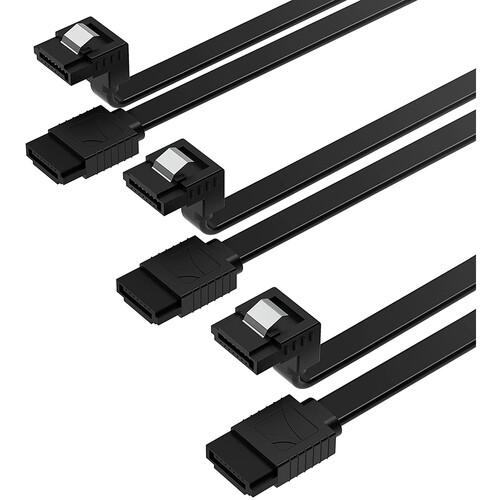 Sabrent 1.7' SATA III Data Cable with Locking Latch 3-Pack (Right Angle, Black)