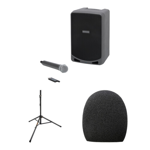 Samson Portable PA System Kit with Microphone, Windscreen, and Speaker Stand