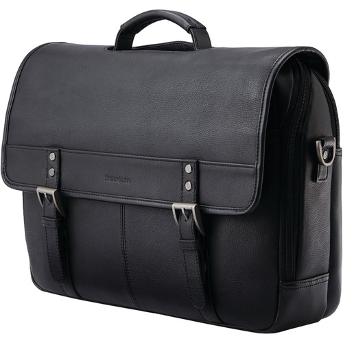 Samsonite Classic Leather Flapover Laptop Briefcase (Black)