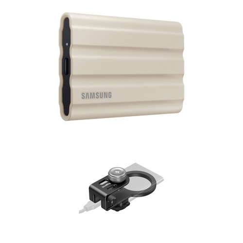 Samsung 1TB T7 Shield Portable SSD with MagSafe/Cold Shoe SSD Holder (Beige)