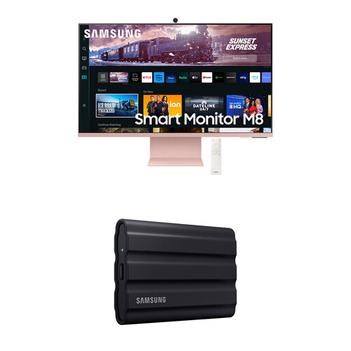 Samsung M80C 32" 4K Webcam Monitor & 4TB T7 Shield Portable SSD Kit (Sunset Pink / Black)