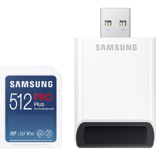 Samsung 512GB PRO Plus UHS-I SDXC Memory Card with USB-A Card Reader