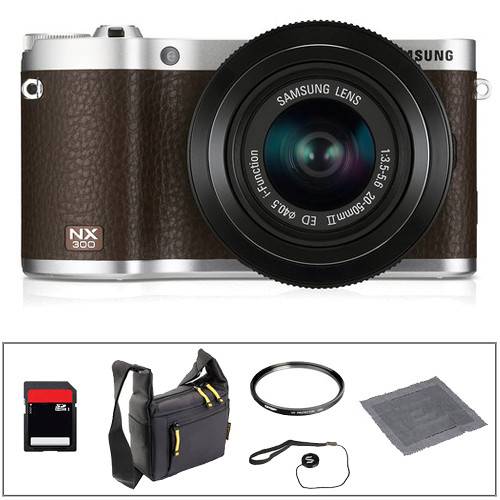 Samsung NX300 Mirrorless Digital Camera Basic Accessory Kit with 20-50mm f/3.5-5.6 ED II Lens (Brown)