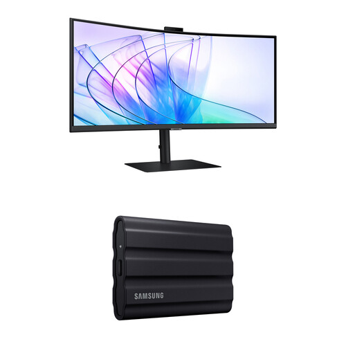 Samsung ViewFinity S65VC 34" 1440p Curved Ultrawide Webcam Monitor & 4TB T7 Shield Portable SSD Kit (Black)