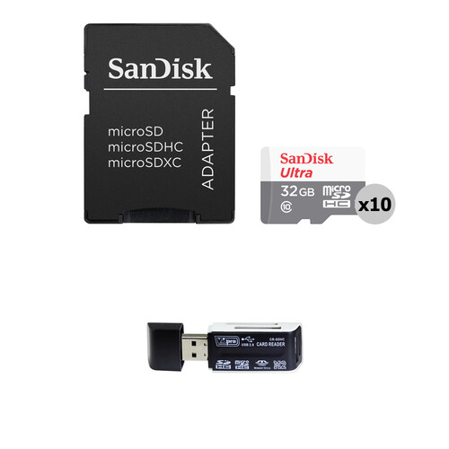 SanDisk 32GB Ultra UHS-I microSDHC Memory Card with SD Adapter (10-Pack) and 4-in-1 USB 2.0 Card Reader