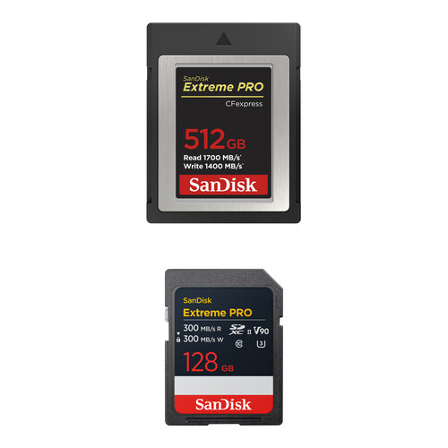 SanDisk 512GB Extreme PRO CFexpress Type B Memory Card with 128GB Extreme PRO UHS-II SDXC Memory Card