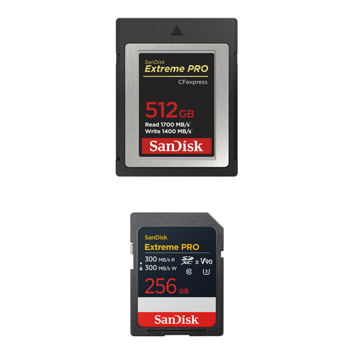 SanDisk 512GB Extreme PRO CFexpress Type B Memory Card with 256GB Extreme PRO UHS-II SDXC Memory Card