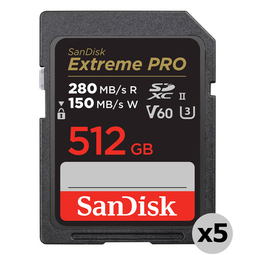 SanDisk 512GB Extreme PRO UHS-II SDXC Memory Card (5-Pack)
