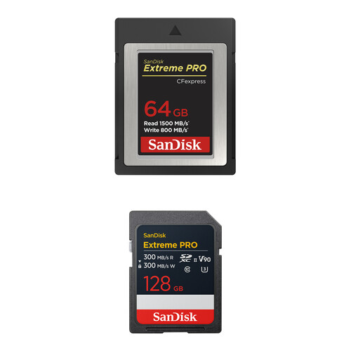 SanDisk 64GB Extreme PRO CFexpress Type B Memory Card with 128GB Extreme PRO UHS-II SDXC Memory Card