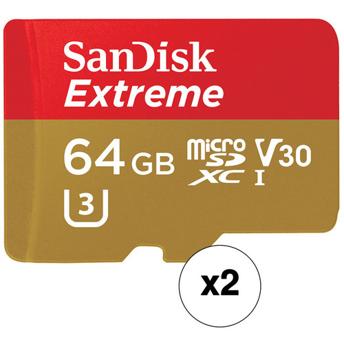 SanDisk 64GB Extreme UHS-I microSDXC Memory Card with SD Adapter (2-Pack)