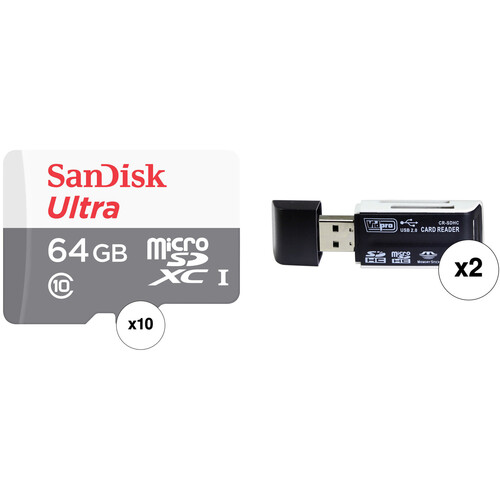 SanDisk 64GB Ultra UHS-I microSDXC Memory Card with SD Adapter (10-Pack) and 4-in-1 USB 2.0 Card Reader (2-Pack)