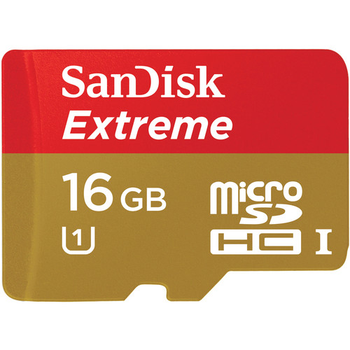 SANDISK 16GB microSDHC Extreme Class 10 UHS-1 Memory Card with microSD Adapter