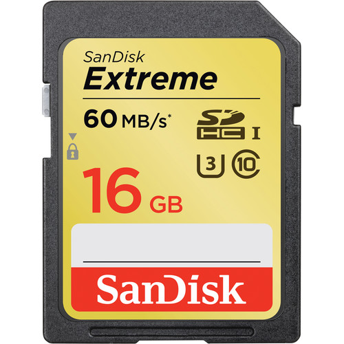 SanDisk 16GB Extreme UHS-I U3 SDHC Memory Card (Class 10)