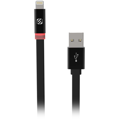 Scosche FlatOut Lightning to USB Charge and Sync Cable with LED Indicator (3', Black)