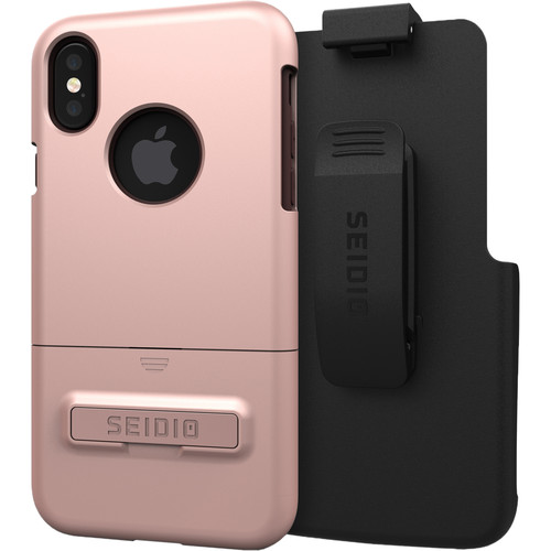 Seidio SURFACE Case with Kickstand and Holster for iPhone X/Xs (Rose Gold/Brown)
