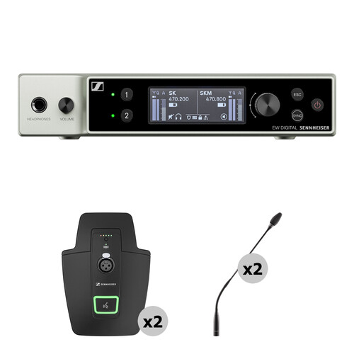 Sennheiser EW-DX EM 2 DANTE 2-Channel Dante Digital Wireless Mic System Kit with Two Gooseneck Microphones (Q1-9: 470 to 550 MHz)