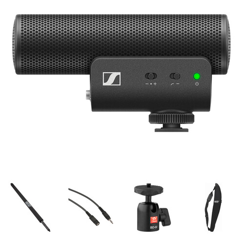Sennheiser MKE 400 Boom Kit Camera-Mount Shotgun Microphone with Boompole & Accessories