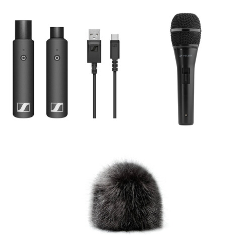 Sennheiser XSW-D XLR BASE SET Digital Wireless Plug-On Microphone System with Polsen M-85 Handheld Mic & Long-Haired Big Windbubble Kit (2.4 GHz)