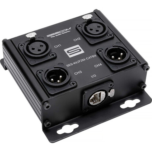 Sescom 4-Channel Passive Balanced Audio Extender Box over Cat 5/6/7 (RJ45 to 2 Female & 2 Male XLR)