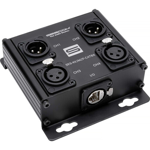 Sescom 4-Channel Passive Balanced Audio Extender Box over Cat 5/6/7 (RJ45 to 2 Male & 2 Female XLR)
