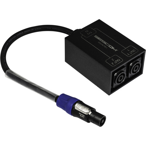 Sescom SpeakON Breakout Audio Box NL4 to Two NL4 1' Tail & Female 4 Pole Cable Connector