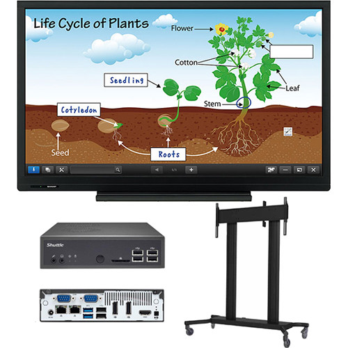 Sharp PN-C703BPKG1 70" AQUOS BOARD Display with Compact PC and Rolling Cart Floor Stand
