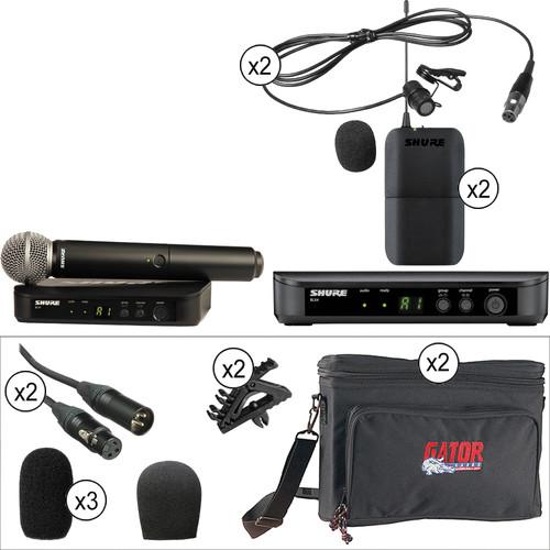 Shure BLX Complete 2-Channel Vocal Wireless Kit with Cardioid Lavaliers (H8: 518 - 542 MHz)