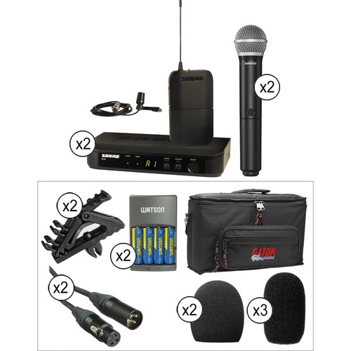 Shure BLX Handheld and Dual Lavalier Wireless Kit with Accessories (H8: 518 - 542 MHz)