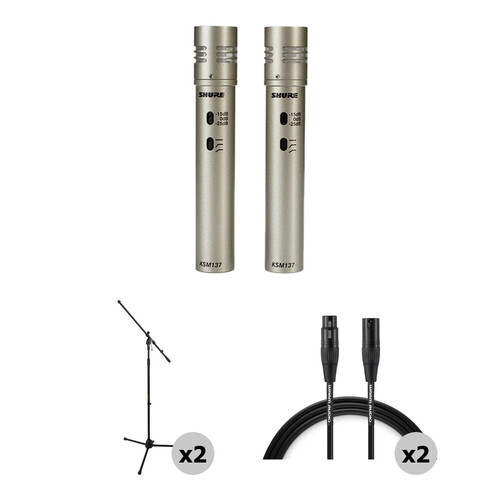 Shure KSM137/SL ST PAIR Cardioid Microphone Kit with Stands and Cables (Stereo Pair)