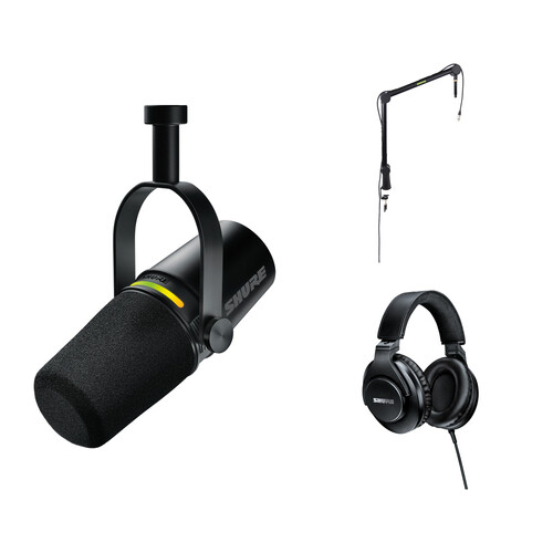 Shure MV7+ Podcast XLR/USB Microphone Kit with Clamping Boom Arm and Headphones (Black)