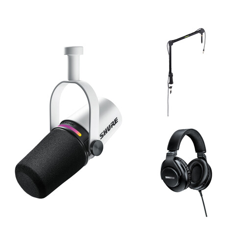 Shure MV7+ Podcast XLR/USB Microphone Kit with Clamping Boom Arm and Headphones (White)