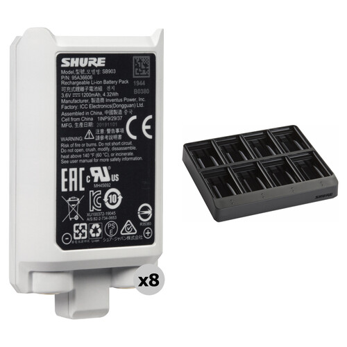 Shure SB903 Rechargeable Lithium-Ion Batteries for SLX-D Transmitters Kit with 8-Bay Charger (8-Pack)