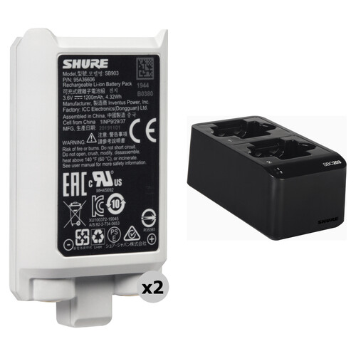 Shure SB903 Rechargeable Lithium-Ion Batteries for SLX-D Transmitters Kit with Dual-Docking Recharging Station (2-Pack)