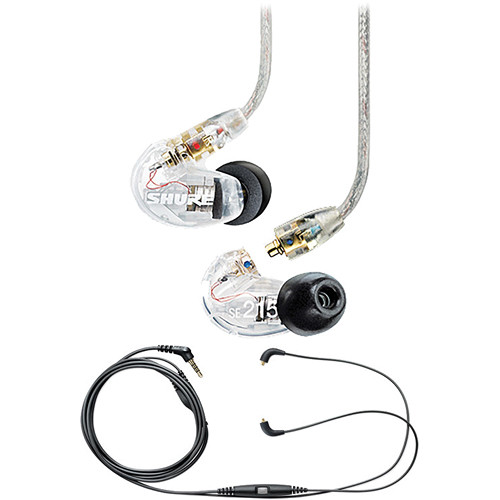 Shure SE215 Sound-Isolating In-Ear Stereo Earphones and Music Phone Accessory Cable Kit (Clear)