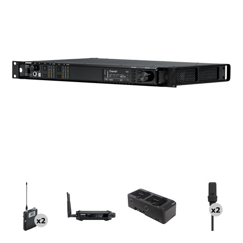 Shure AD4D-US Axient Digital Dual-Channel Wireless System with Two ADX1 Bodypack Transmitters, Two UniPlex Cardioid Lav Mics, ShowLink, and Charger (G57: 470 to 616 MHz)