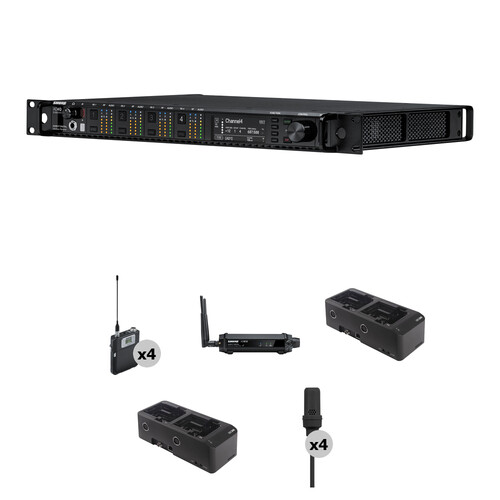 Shure AD4Q-US Axient Digital Quad-Channel Wireless System with Four ADX1 Bodypack Transmitters, Four UniPlex Cardioid Lavs, ShowLink & Chargers (G57: 470 to 616 MHz)