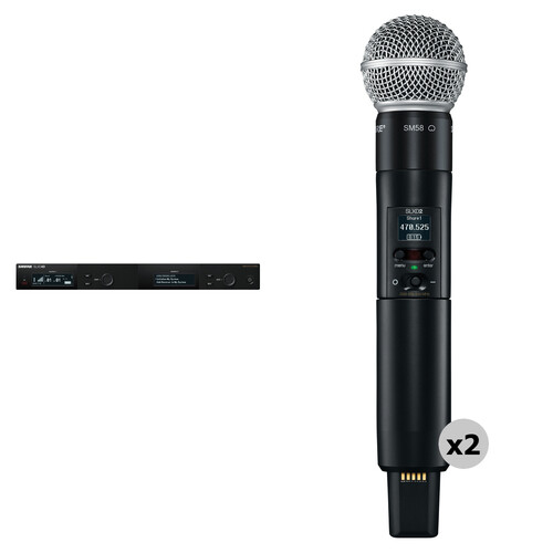 Shure SLXD24D/SM58 Dual-Channel Digital Wireless Handheld Microphone System Kit with SM58 Capsules (G58: 470 to 514 MHz)