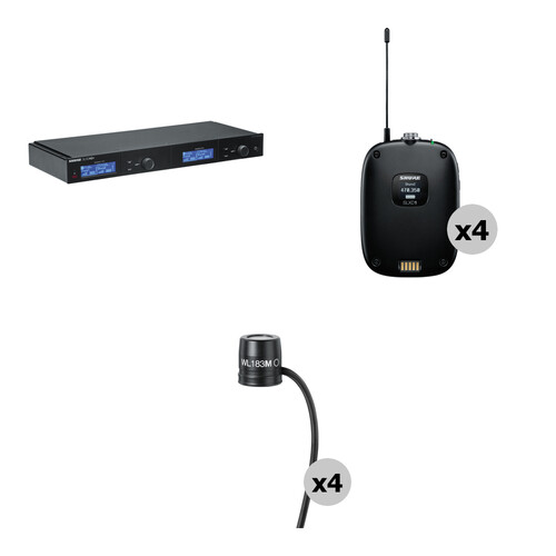 Shure SLXD4Q+ Quad-Channel Digital Wireless Receiver Kit with Four SLXD1 Transmitters & Four WL183m Lavaliers (G57: 460 to 608 MHz)