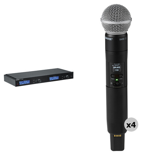 Shure SLXD4Q+ Quad-Channel Digital Wireless Receiver with Four SLXD2+/SM58 Handheld Transmitters Kit (G57: 460 to 608 MHz)