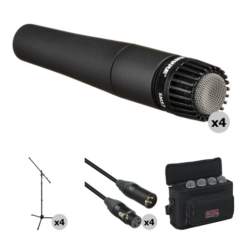 Shure SM57-LC Quad Pack with Cables and Stands Kit