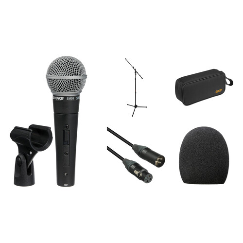 Shure SM58S Cardioid Microphone Kit - Includes Switch, Boom Stand, Cable, Case and Windscreen