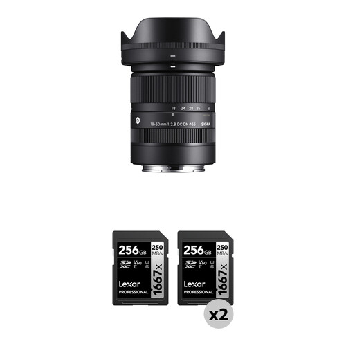 Sigma 18-50mm f/2.8 DC DN Contemporary Lens with 256GB SDXC Card 2-Pack Kit (Sony E)