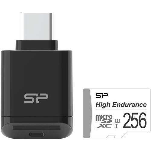 Silicon Power 256GB High Endurance UHS-I microSDXC Memory Card with SD Adapter and Card Reader
