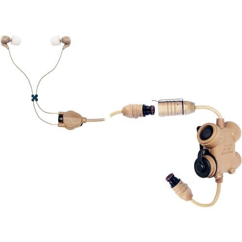 Silynx Communications Clarus XPR, Clarus Control Box, Fixed Dual In-Ear Headset with In-Ear Mic, QDC Radio Lead (Tan)