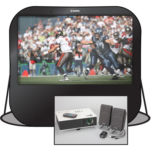 Sima Pop-Up Projection Screen Kit with Projector, Speakers and Carry Bag (84")