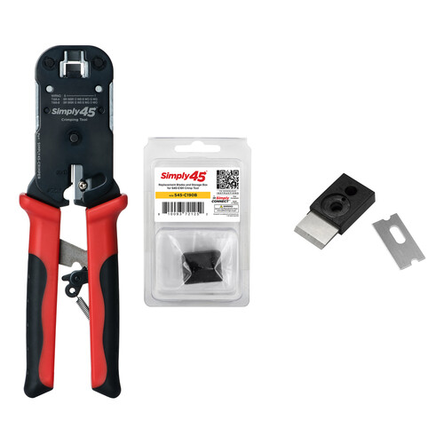 Simply45 S45-C100 Pass-Through RJ45 Crimp Tool Kit with Replacement Blades