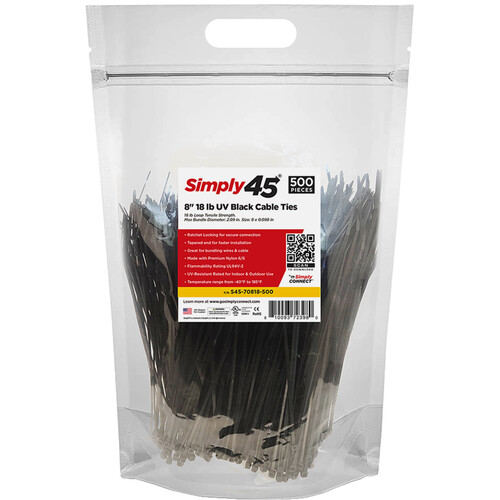 Simply45 8" UV Cable Ties (18 lb, 500-Pack, Black)